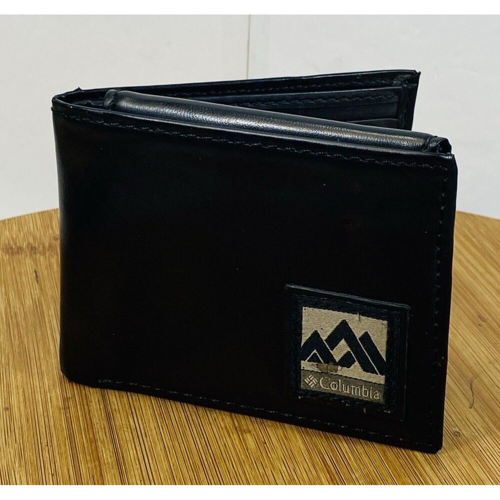 Vintage Columbia Mens Folded Leather Wallet Black 4.5”x3.5”